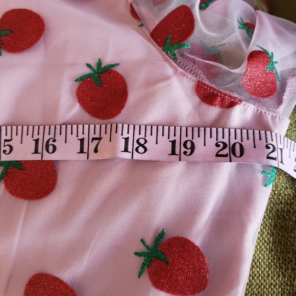 Strawberry V Neck Pink Red Long Sleeve Midi Dress - Picture 8 of 10